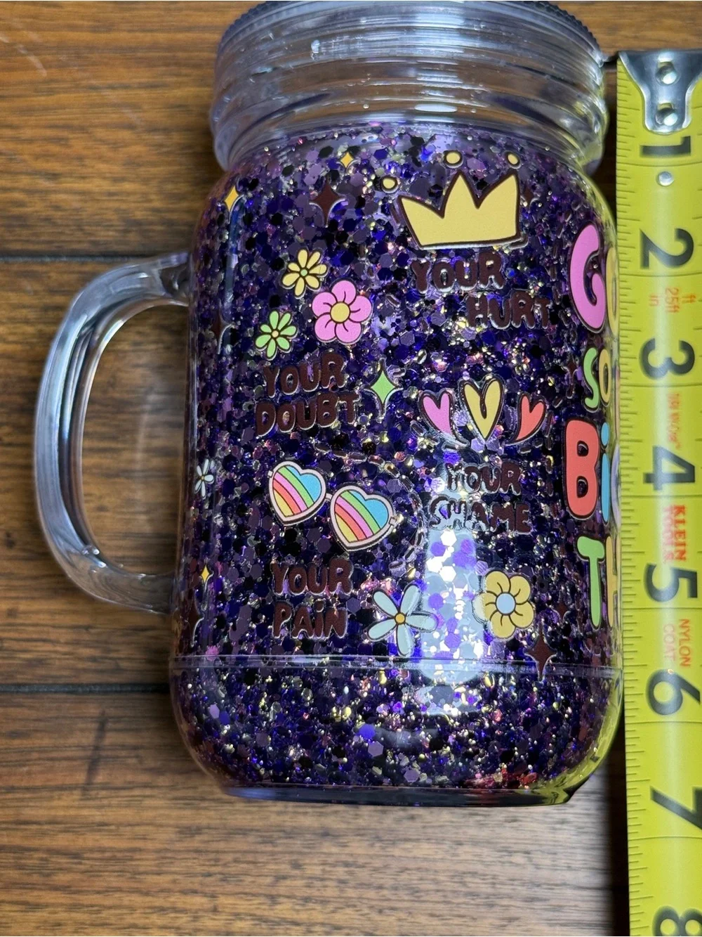 Faith-Themed Purple Glitter Mason Jar - Inspirational Tumbler